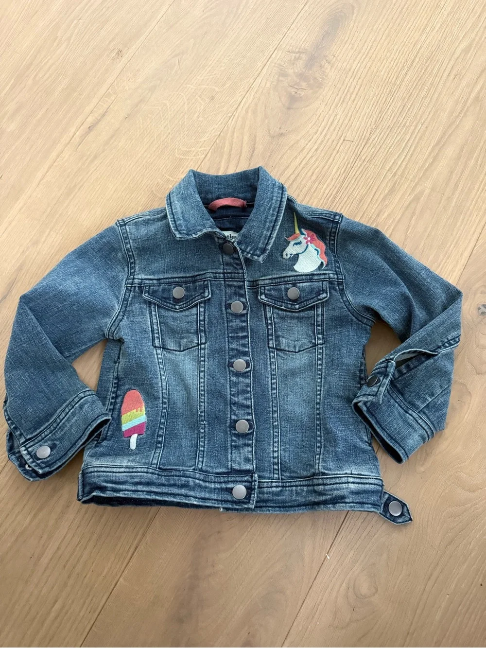 NWOT-Hatley Girls' 3T Denim Embroidered Jean Jacket unicorns,butterflies MSRP$85